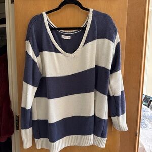 Aeropostale Navy & White Striped V-Neck Sweater